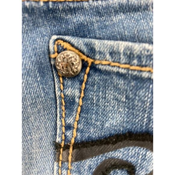 Bebock for Express Jeans Womens Sz 2 Boot Cut Denim Distressed Whiskers - Picture 9 of 13